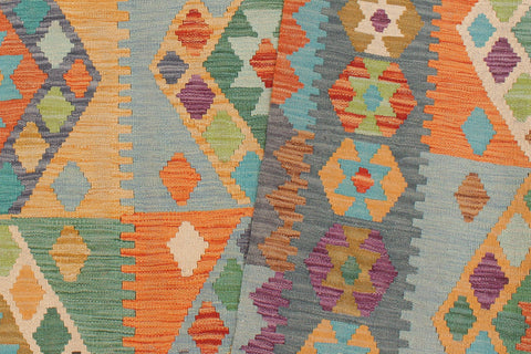 handmade Geometric Kilim Rust Blue Hand-Woven RECTANGLE 100% WOOL area rug 6 x 8