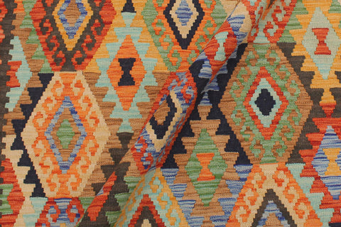 handmade Geometric Kilim Blue Rust Hand-Woven RECTANGLE 100% WOOL area rug 5x6