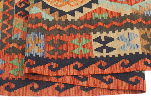 handmade Geometric Kilim Blue Rust Hand-Woven RECTANGLE 100% WOOL area rug 5x6