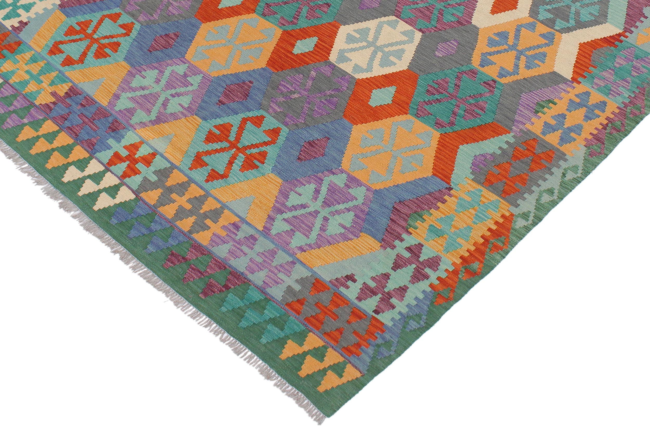 handmade Geometric Kilim Gray Green Hand-Woven RECTANGLE 100% WOOL area rug 6 x 8