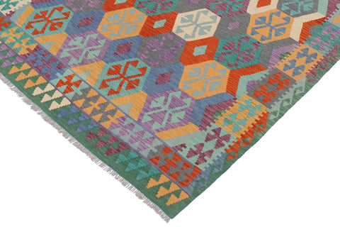 handmade Geometric Kilim Gray Green Hand-Woven RECTANGLE 100% WOOL area rug 6 x 8