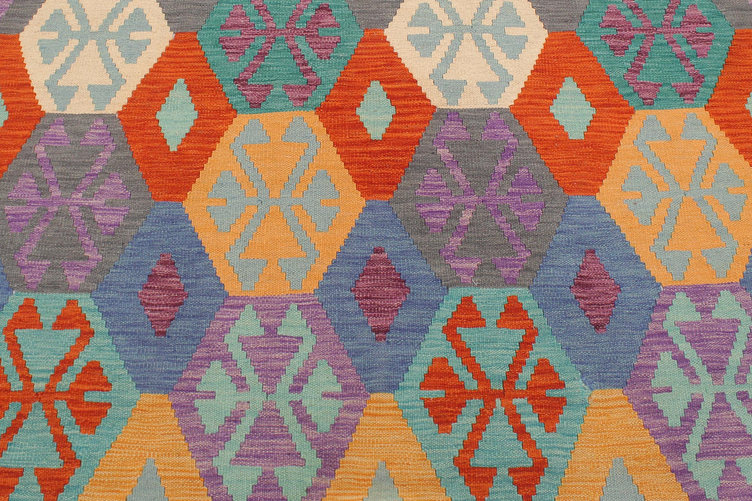 handmade Geometric Kilim Gray Green Hand-Woven RECTANGLE 100% WOOL area rug 6 x 8