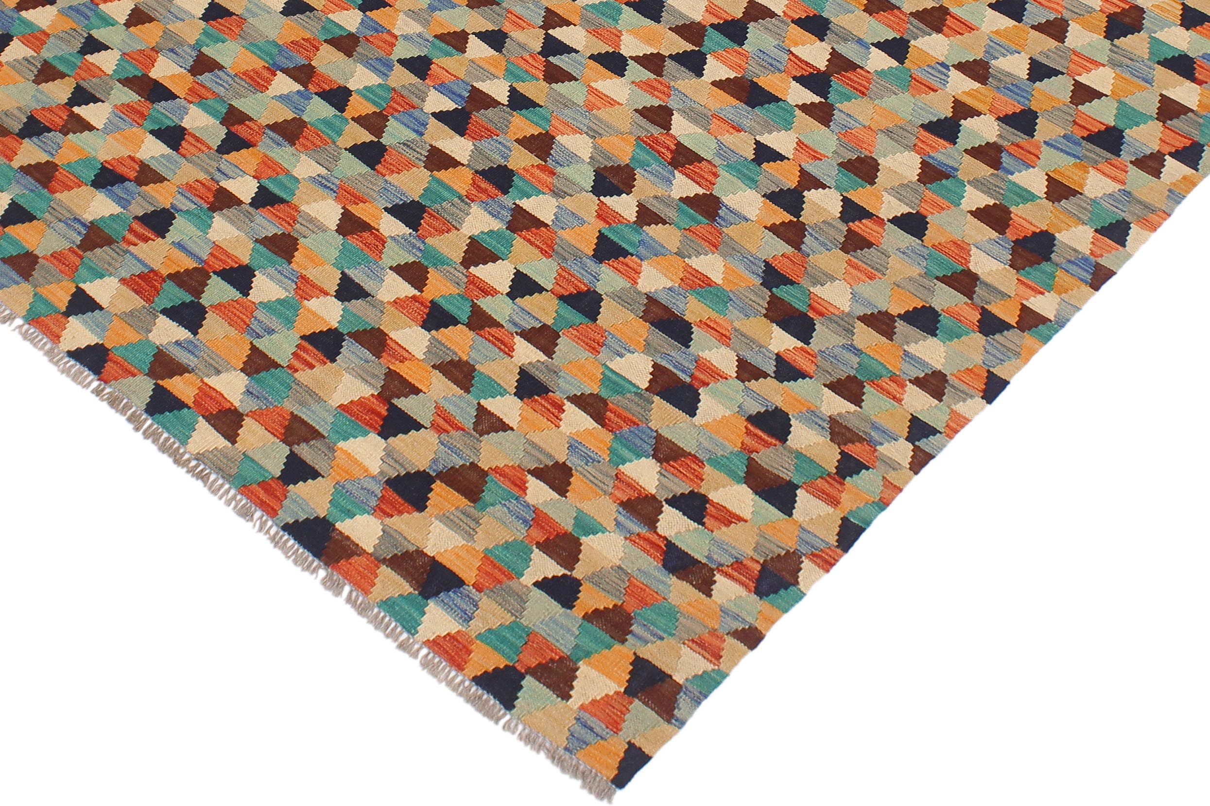 handmade Modern Kilim Blue Rust Hand-Woven RECTANGLE 100% WOOL area rug 5 x 6