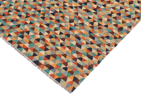 handmade Modern Kilim Blue Rust Hand-Woven RECTANGLE 100% WOOL area rug 5 x 6