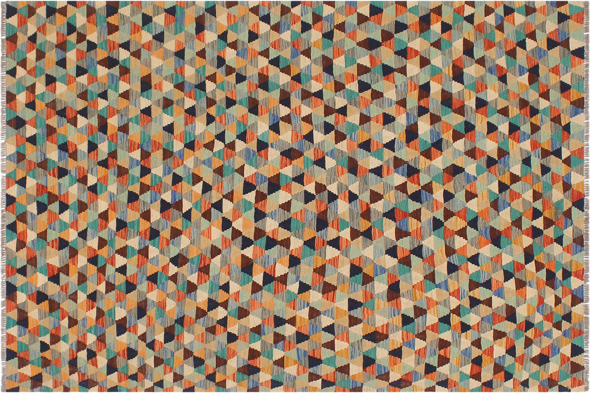 handmade Modern Kilim Blue Rust Hand-Woven RECTANGLE 100% WOOL area rug 5 x 6