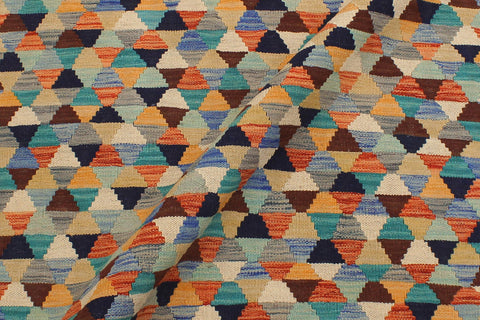handmade Modern Kilim Blue Rust Hand-Woven RECTANGLE 100% WOOL area rug 5 x 6