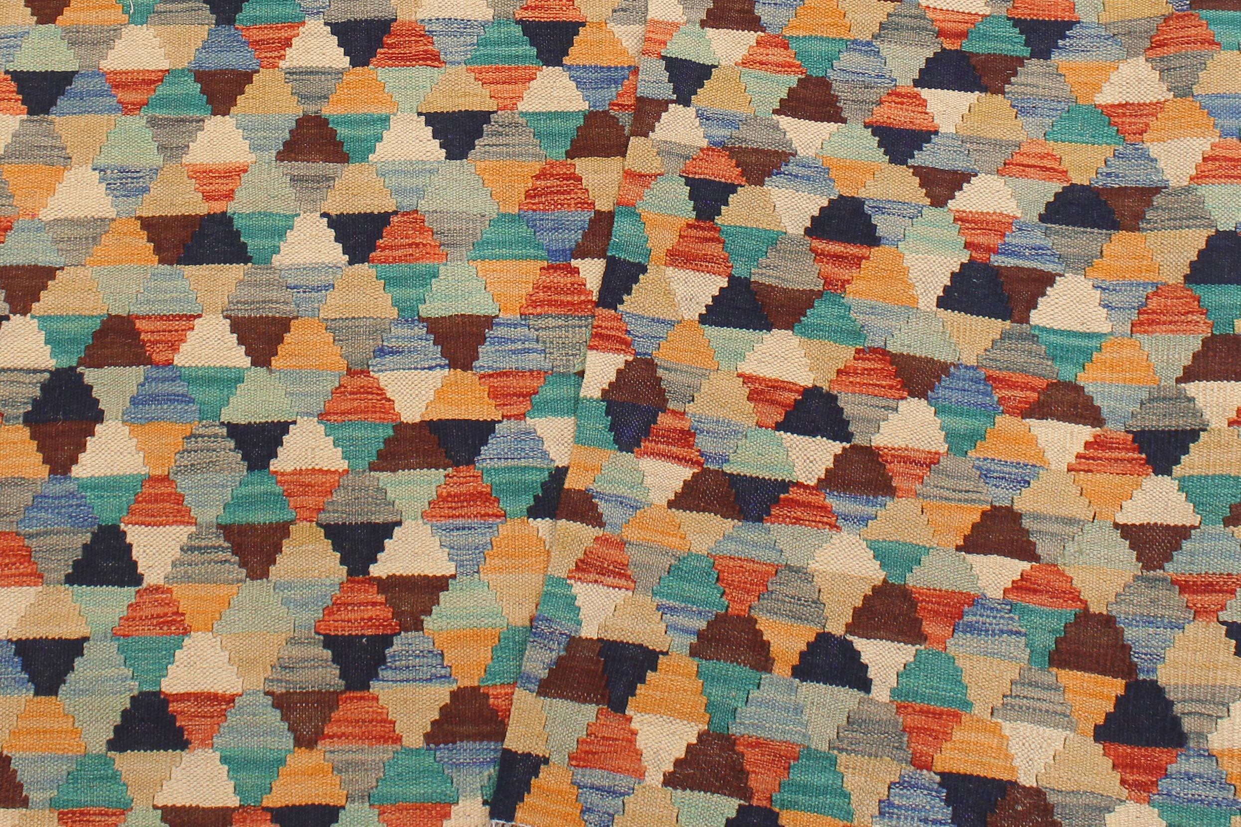 handmade Modern Kilim Blue Rust Hand-Woven RECTANGLE 100% WOOL area rug 5 x 6