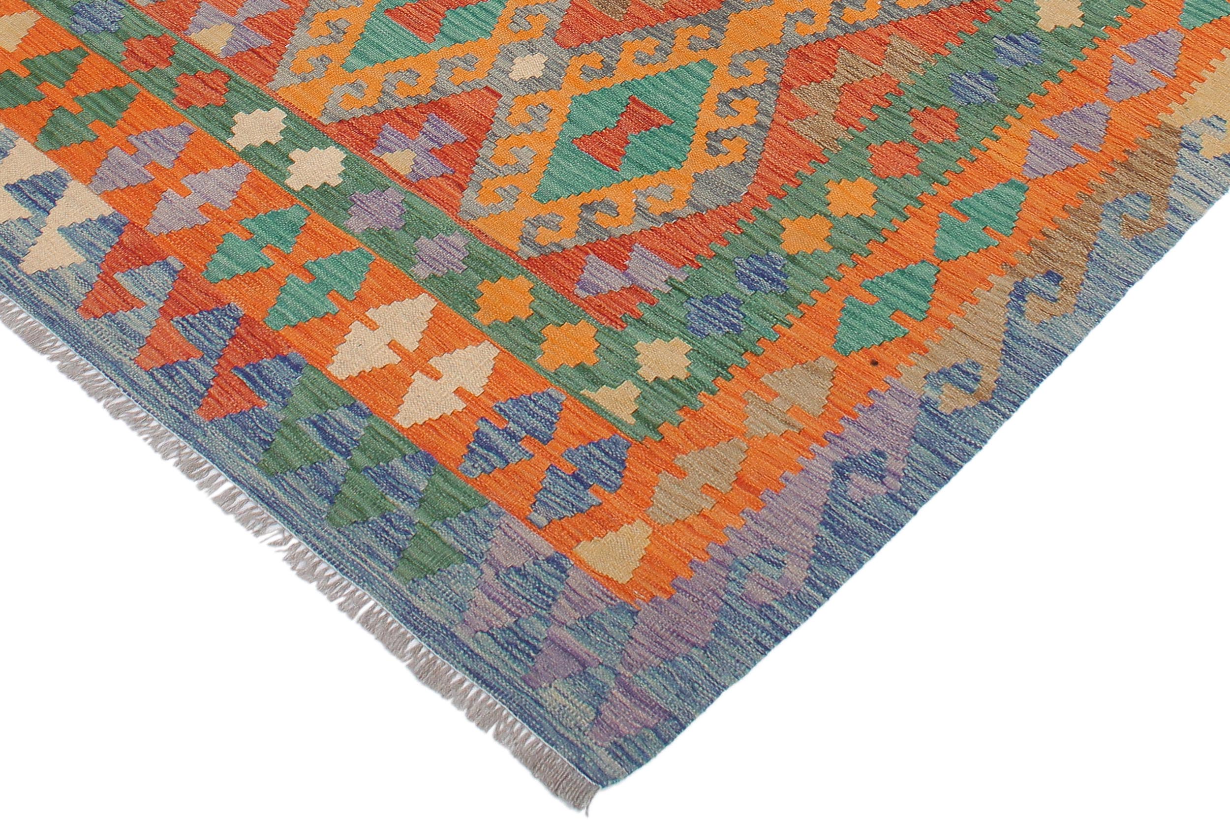 handmade Geometric Kilim Gray Blue Hand-Woven RECTANGLE 100% WOOL area rug 5 x 7