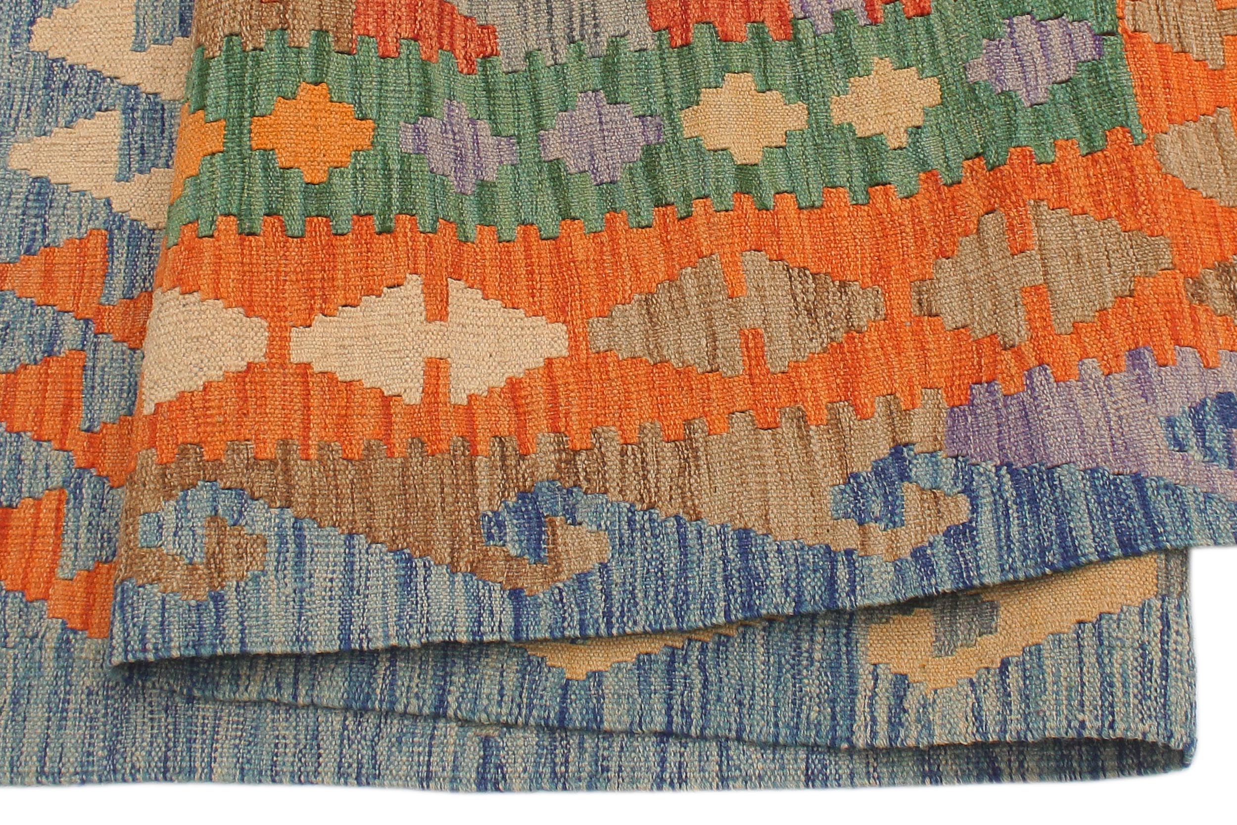 handmade Geometric Kilim Gray Blue Hand-Woven RECTANGLE 100% WOOL area rug 5 x 7