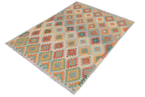 handmade Geometric Kilim Rust Blue Hand-Woven RECTANGLE 100% WOOL area rug 5 x 7