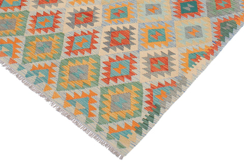 handmade Geometric Kilim Rust Blue Hand-Woven RECTANGLE 100% WOOL area rug 5 x 7