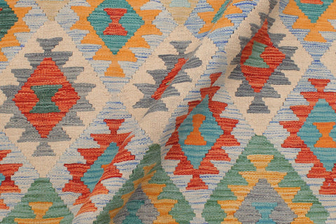 handmade Geometric Kilim Rust Blue Hand-Woven RECTANGLE 100% WOOL area rug 5 x 7