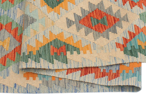 handmade Geometric Kilim Rust Blue Hand-Woven RECTANGLE 100% WOOL area rug 5 x 7