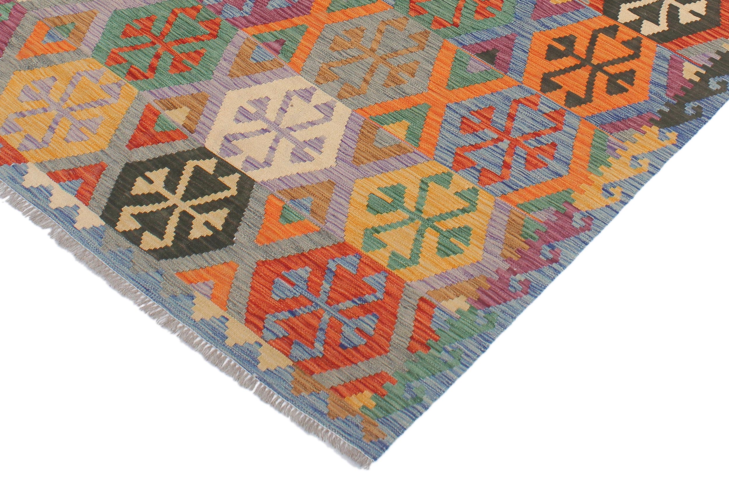 handmade Geometric Kilim Gray Blue Hand-Woven RECTANGLE 100% WOOL area rug 5 x 7