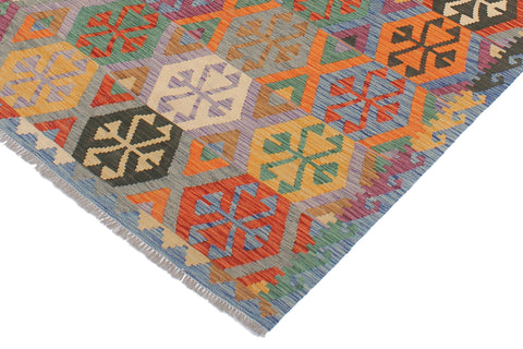 handmade Geometric Kilim Gray Blue Hand-Woven RECTANGLE 100% WOOL area rug 5 x 7