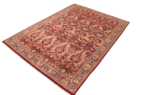 handmade Transitional Lahore Red Tan Hand Knotted RECTANGLE 100% WOOL area rug 10' x 14'