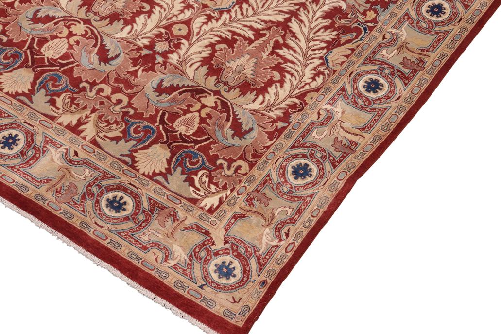 handmade Traditional Lahore Red Tan Hand Knotted RECTANGLE 100% WOOL area rug 10'X14'