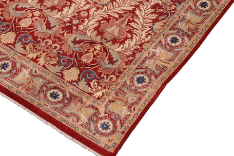 handmade Transitional Lahore Red Tan Hand Knotted RECTANGLE 100% WOOL area rug 10' x 14'