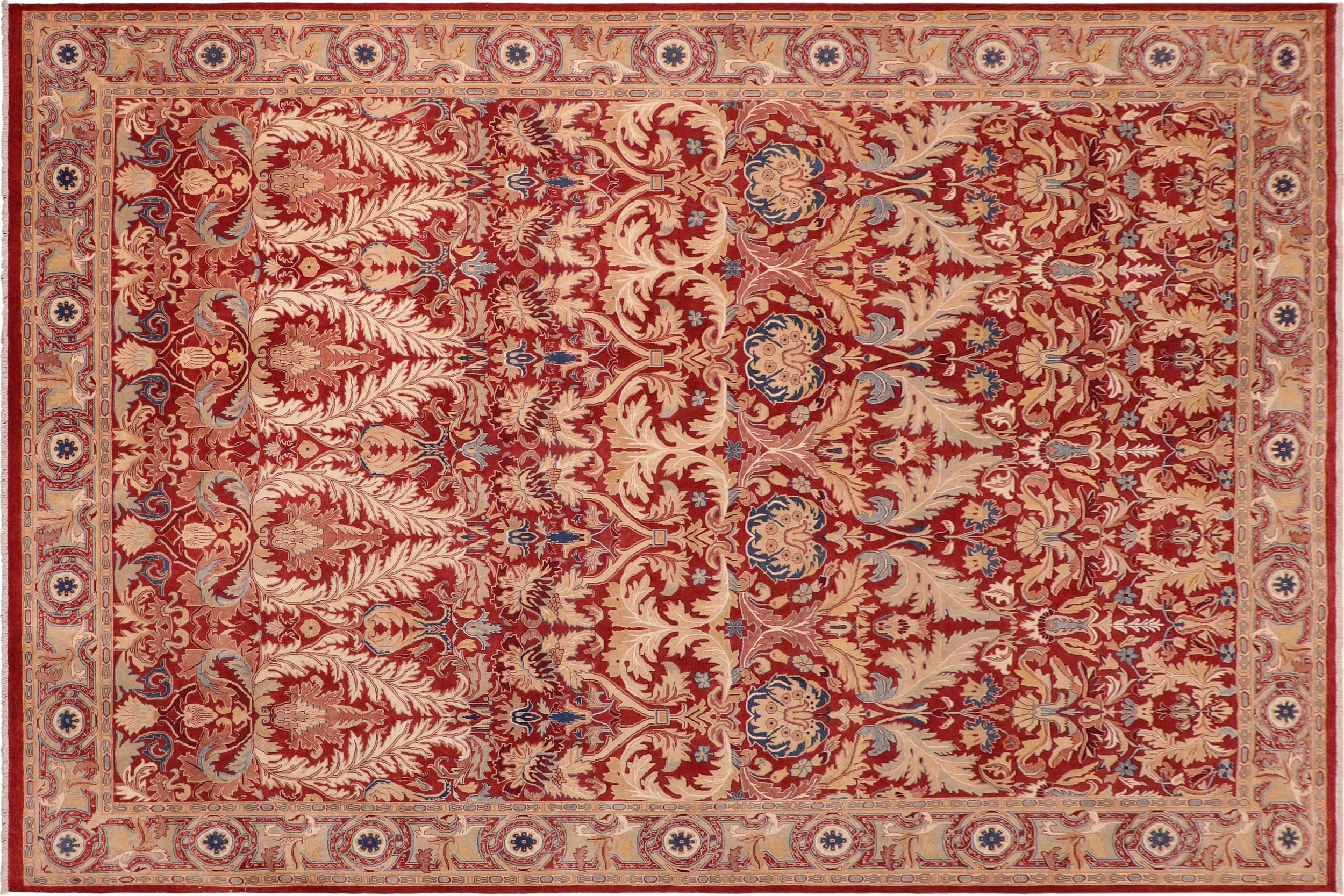 handmade Transitional Lahore Red Tan Hand Knotted RECTANGLE 100% WOOL area rug 10' x 14'