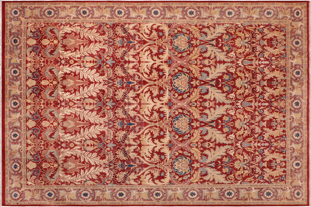 handmade Transitional Lahore Red Tan Hand Knotted RECTANGLE 100% WOOL area rug 10' x 14'
