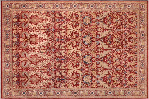 handmade Transitional Lahore Red Tan Hand Knotted RECTANGLE 100% WOOL area rug 10' x 14'