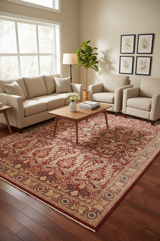 handmade Traditional Lahore Red Tan Hand Knotted RECTANGLE 100% WOOL area rug 10'X14'