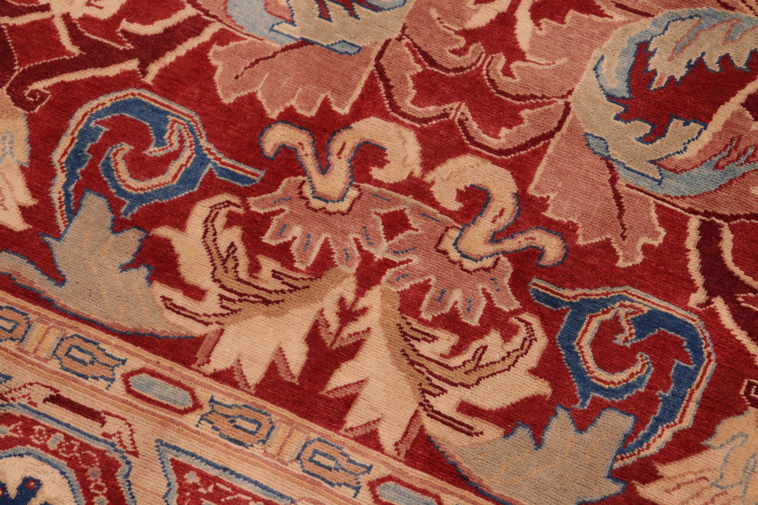 handmade Transitional Lahore Red Tan Hand Knotted RECTANGLE 100% WOOL area rug 10' x 14'