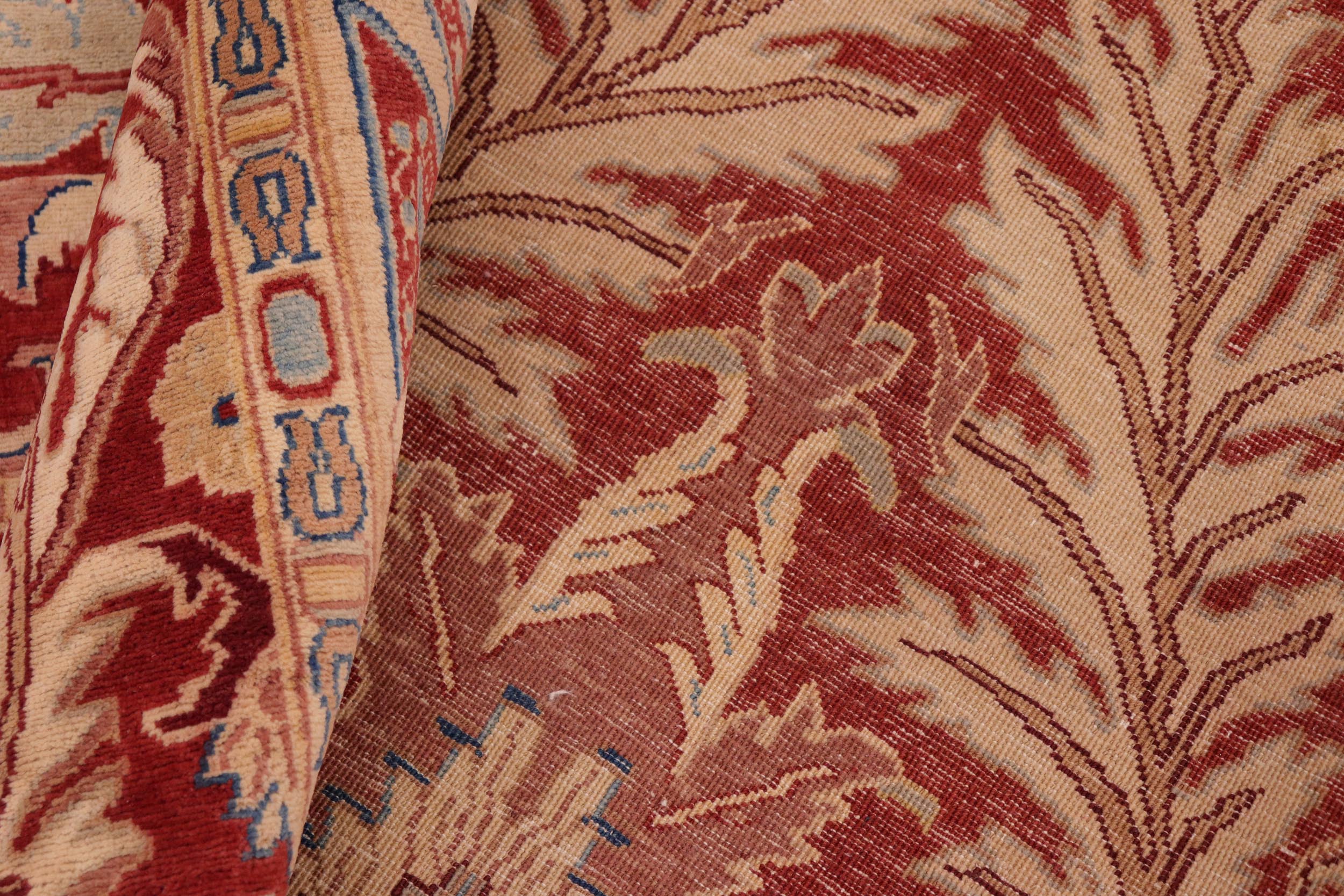 handmade Transitional Lahore Red Tan Hand Knotted RECTANGLE 100% WOOL area rug 10' x 14'