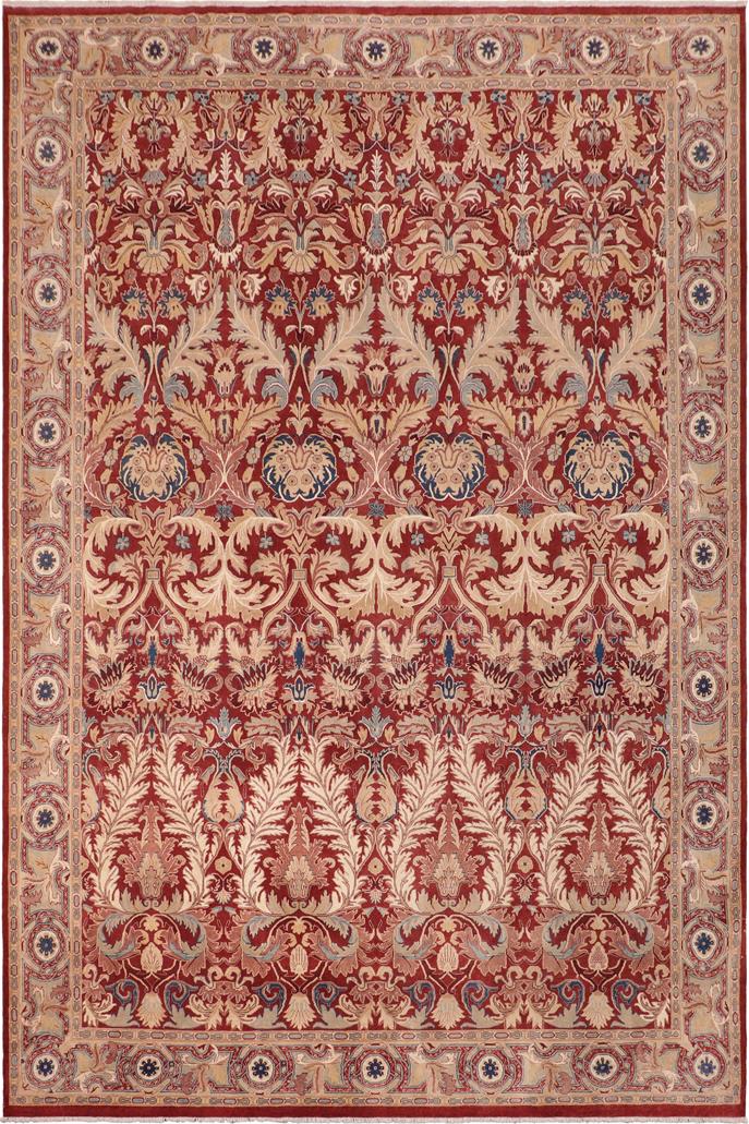handmade Traditional Lahore Red Tan Hand Knotted RECTANGLE 100% WOOL area rug 10'X14'