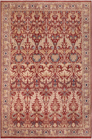 handmade Traditional Lahore Red Tan Hand Knotted RECTANGLE 100% WOOL area rug 10'X14'