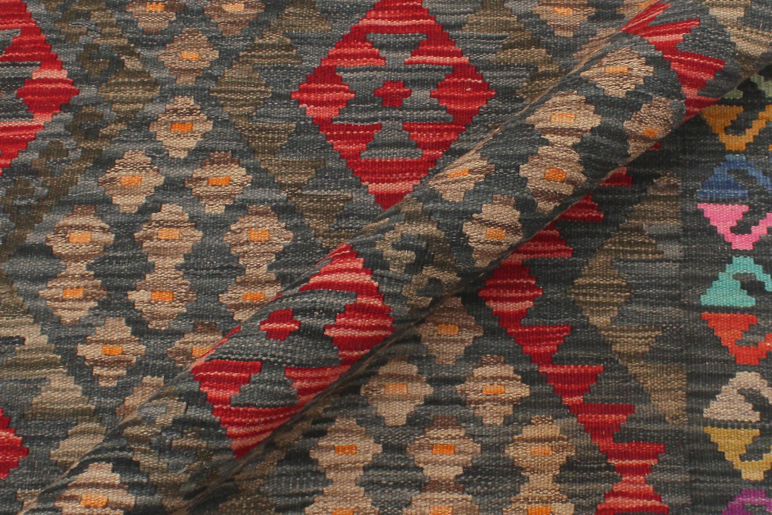 handmade Geometric Kilim Red Green Hand-Woven RECTANGLE 100% WOOL area rug 5 x 7