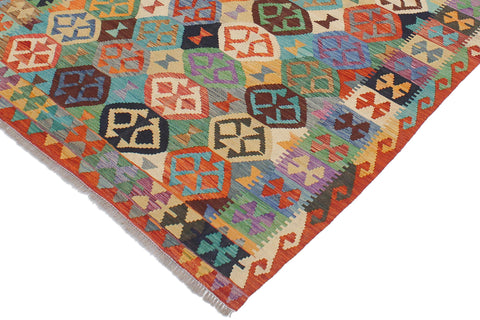 handmade Geometric Kilim Blue Rust Hand-Woven RECTANGLE 100% WOOL area rug 5x6