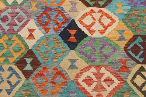 handmade Geometric Kilim Blue Rust Hand-Woven RECTANGLE 100% WOOL area rug 5x6