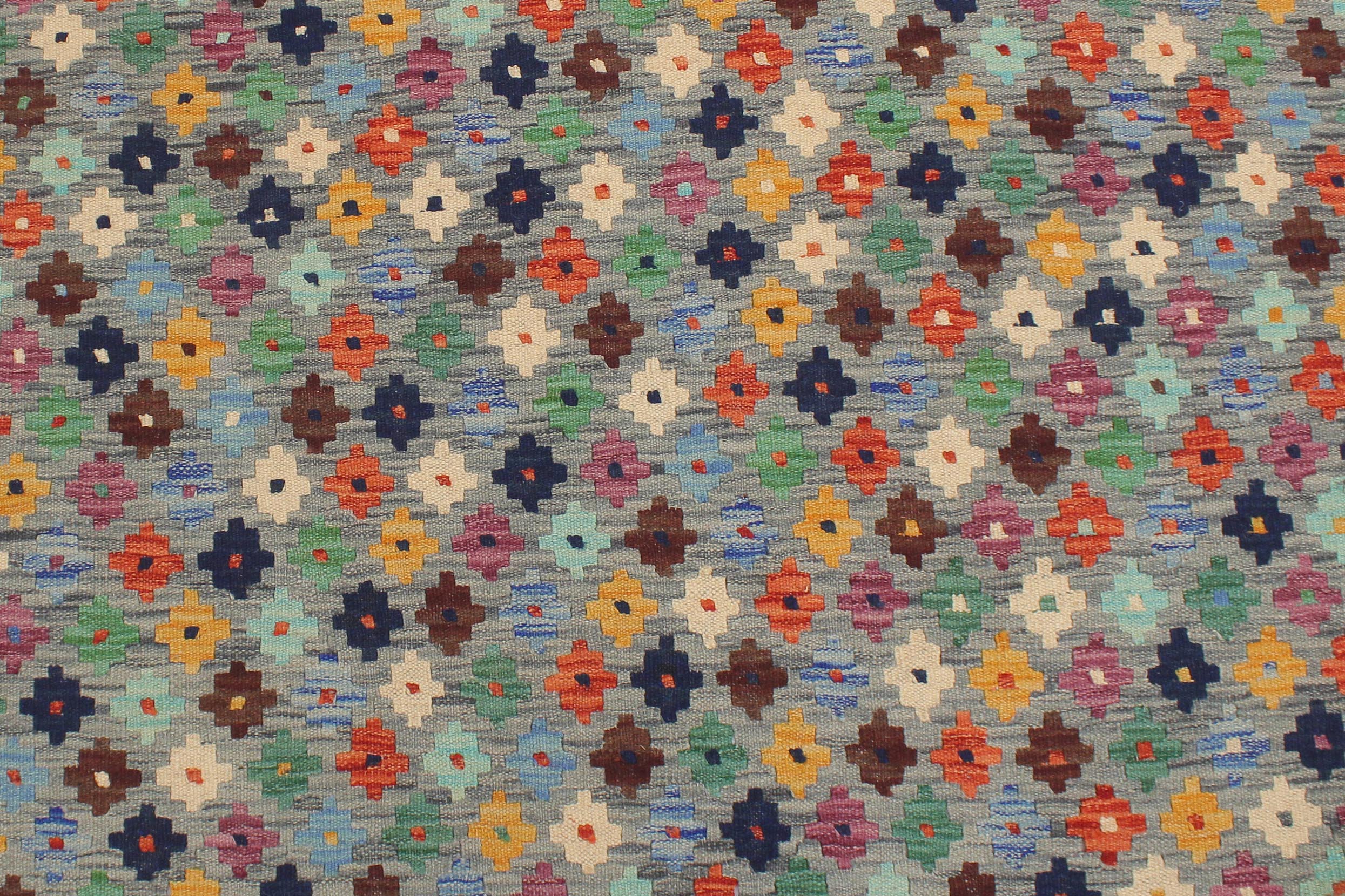 handmade Modern Kilim Gray Rust Hand-Woven RECTANGLE 100% WOOL area rug 5 x 6