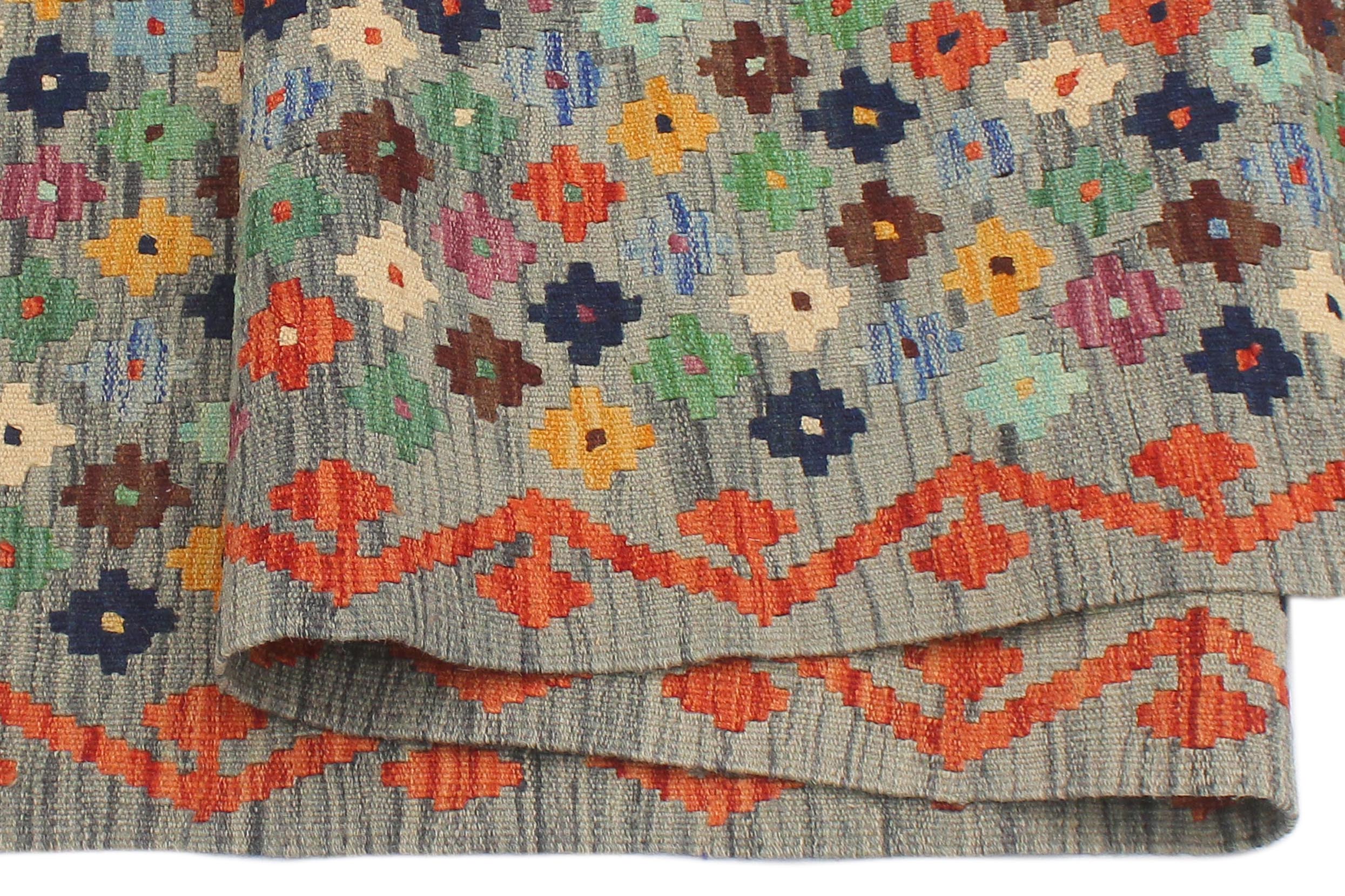 handmade Modern Kilim Gray Rust Hand-Woven RECTANGLE 100% WOOL area rug 5 x 6
