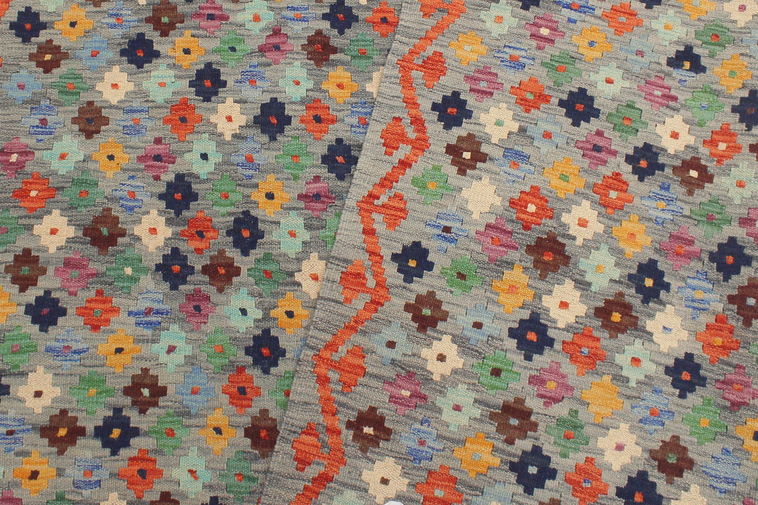 handmade Modern Kilim Gray Rust Hand-Woven RECTANGLE 100% WOOL area rug 5 x 6