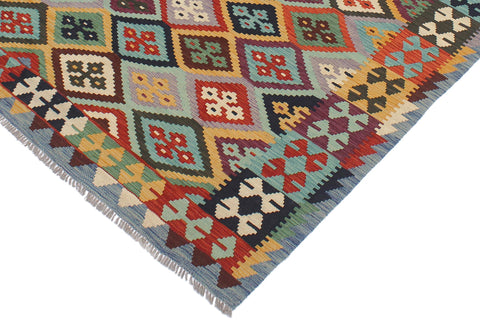 handmade Geometric Kilim Rust Blue Hand-Woven RECTANGLE 100% WOOL area rug 5 x 7