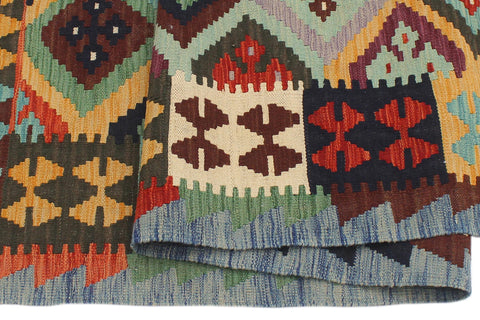 handmade Geometric Kilim Rust Blue Hand-Woven RECTANGLE 100% WOOL area rug 5 x 7