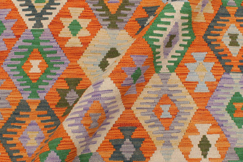 handmade Geometric Kilim Rust Blue Hand-Woven RECTANGLE 100% WOOL area rug 5x6