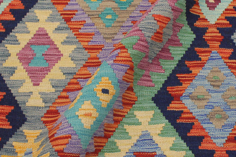 handmade Geometric Kilim Blue Rust Hand-Woven RECTANGLE 100% WOOL area rug 6 x 8