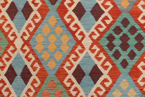 handmade Geometric Kilim Rust Blue Hand-Woven RECTANGLE 100% WOOL area rug 6 x 8