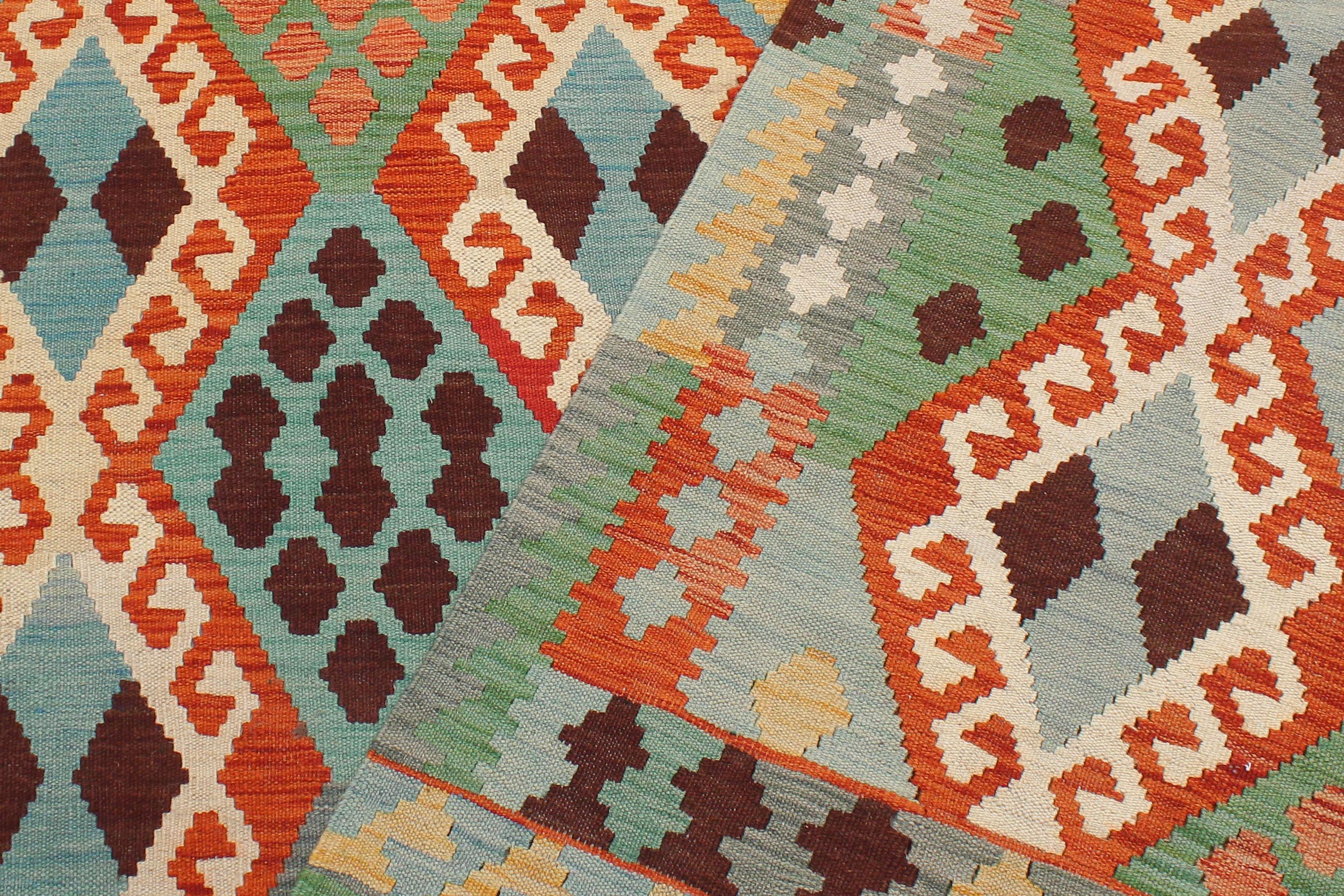 handmade Geometric Kilim Rust Blue Hand-Woven RECTANGLE 100% WOOL area rug 6 x 8