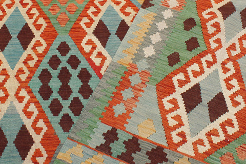 handmade Geometric Kilim Rust Blue Hand-Woven RECTANGLE 100% WOOL area rug 6 x 8