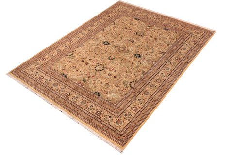 handmade Traditional Lahore Gold Beige Hand Knotted RECTANGLE 100% WOOL area rug 10x15