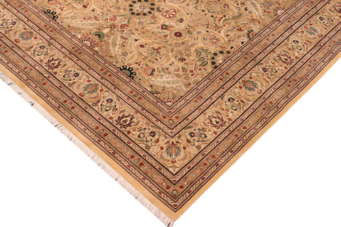 handmade Traditional Lahore Gold Beige Hand Knotted RECTANGLE 100% WOOL area rug 10x15