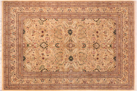 handmade Traditional Lahore Gold Beige Hand Knotted RECTANGLE 100% WOOL area rug 10x15