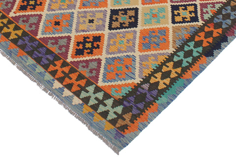 handmade Geometric Kilim Beige Blue Hand-Woven RECTANGLE 100% WOOL area rug 6 x 8