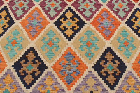 handmade Geometric Kilim Beige Blue Hand-Woven RECTANGLE 100% WOOL area rug 6 x 8