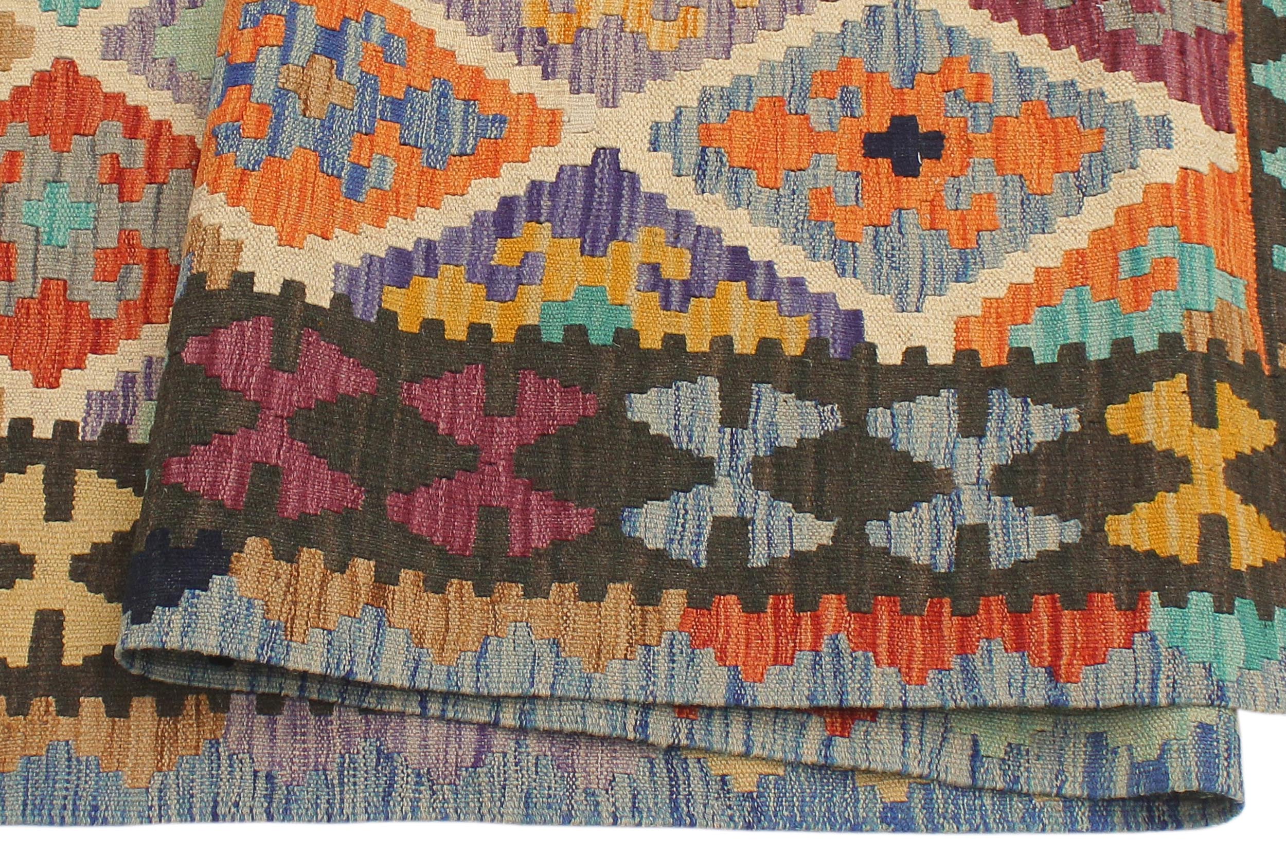 handmade Geometric Kilim Beige Blue Hand-Woven RECTANGLE 100% WOOL area rug 6 x 8