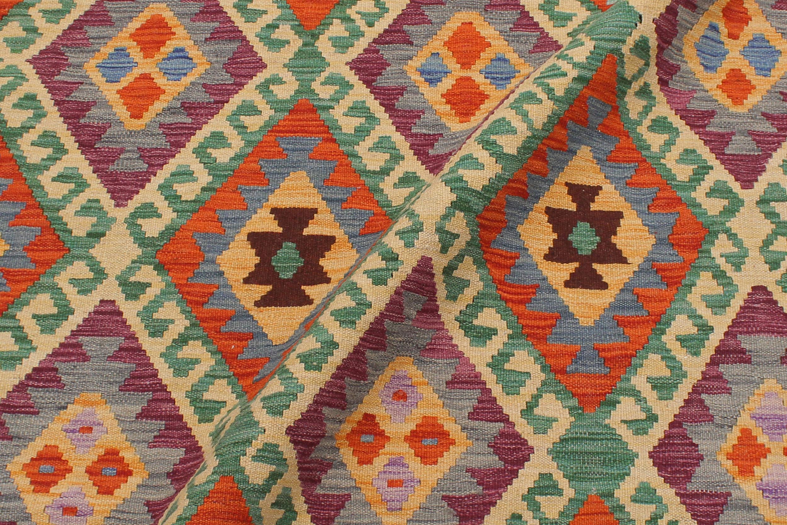 handmade Geometric Kilim Blue Rust Hand-Woven RECTANGLE 100% WOOL area rug 6 x 8